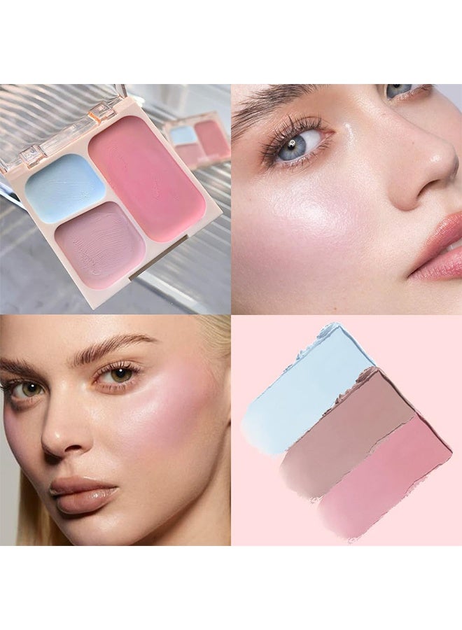 Sweet Mint Tricolor Blush Tray,3 Colors Cream Blush & Contour Palette – Blendable Creamy Makeup Shading, Eyeshadow, Cheek Blusher | Pastel Blue + Mauve Taupe + Pink | Travel-Friendly Women’s Makeup Gift #03 - Image 3